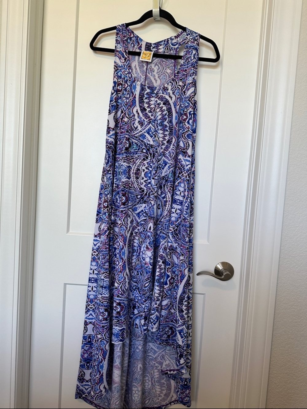 Beautiful Sleeveless Blue Paisley Print Maxi Dress